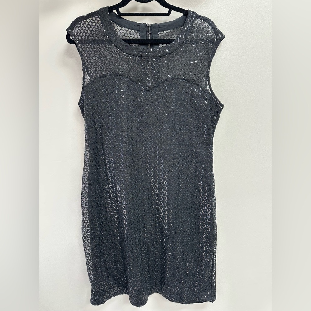 Express Sequence Shimmering Black Mini Dress L - image 3